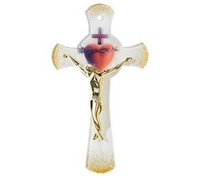 Crocifisso con sacro cuore e decori in oro