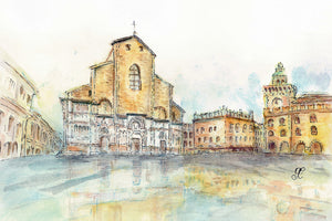 Cartolina "Bologna Piazza Maggiore veduta frontale"