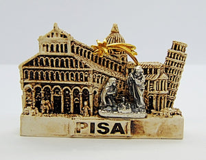 Presepe natale raffigurante città di Pisa con natività in metallo e stella cometa